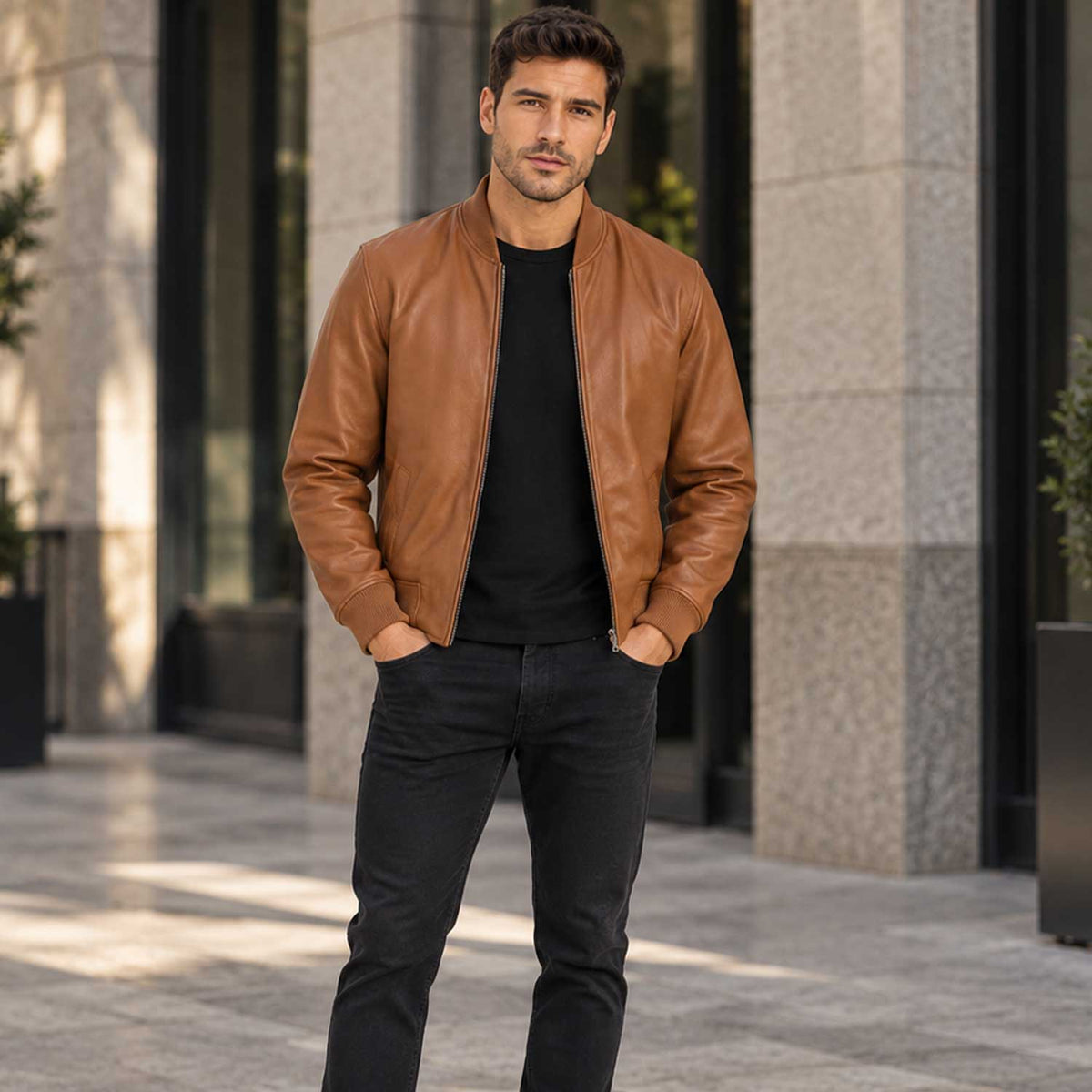 AeroSable Heritage MA-1 Brown Leather Bomber Jacket